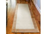 Wollteppich LUXOR LIVING "India" Gr. 12, beige, B:80cm H:20mm L:200cm, Wolle, Teppiche, Designer-Teppich Knüpfteppich Schurwollteppich Teppich, reine Wolle, handgeknüpft, mit Bordüre, auch als Läufer