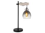 GLOBO LIGHTING Tischleuchte "RYAN", schwarz, 1 Stk., Leuchten, Tischlampe/Holz/Glas rauchfarben/Wohnzimmer/Schlafzimmer, Tischleuchte