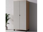Kleiderschrank VOX "SIMPLE, Wäscheschrank mit 5 Einlegeböden und 2 Kleiderstangen", grau (eiche, grau), B:92,5cm H:189,5cm T:55cm, Holzwerkstoff, Schränke, Kleiderschrank, mit 2 Drehtüren und schwarzen Griffen, Maße B/T/H: 92,5/57/189,5 cm
