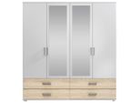 Carryhome Kleiderschrank, Weiß, Sonoma Eiche, Glas, Holzwerkstoff, 2 Fächer, 4 Schublade(n) Schubladen, 180x190x51 cm, Schlafzimmer, Kleiderschränke, Drehtürenschränke