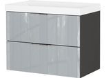 Waschtisch GERMANIA "Bisbee", grau (graphit, silbergrau, graphit), B:80cm H:58cm T:45cm, Glas, Holzwerkstoff, Waschtische, Waschtisch, Waschtisch mit Glasfront in verschiedenen Breiten