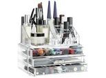 Relaxdays Makeup Organizer , Transparent , Kunststoff , 23.5x19x14 cm , Badaccessoires, Waschplatzzubehör, Kosmetikdosen