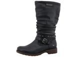 Winterstiefel MUSTANG SHOES "Elfi", Damen, Gr. 37, Normalschaft, blau (navy), Lederimitat, Basic, Schuhe Winterstiefel, Stiefel mit Zierriemchen und Blockabsatz