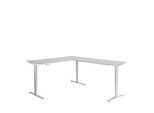 Winkelschreibtisch AERO FLEX, elektrisch höhenverstellbar, 90° Winkel, T-Fuss, B 2000 x T 2400 mm, lichtgrau/weissalu + Memorypanel