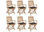 vidaXL Klappbare Gartenstühle 6 Stk. mit Kissen Massivholz Akazie