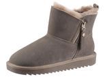 Winterboots ARA "ALASKA Short Zip", Damen, Gr. 37, grau (taupe zip), Lammfell, Veloursleder, unifarben, Schuhe Winterboots, Stiefel aus echtem Lammfell mit Reißverschluss, G-Weite (weit)