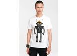 T-Shirt LOGOSHIRT "Roboter Logoshirt Logo", Herren, Gr. M, weiß, 100% Baumwolle, bedruckt, normal, Rundhals, Shirts T-Shirt, mit Roboter-Print