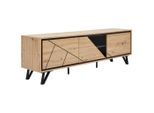 Mid.you Lowboard, Schwarz, Eiche, Metall, Holzwerkstoff, 3 Fächer, 180x55x40 cm, Bsci, Wohnzimmer, Wohnwände, Lowboards