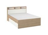 Mid.you Stauraumbett , Weiß, Eichefarben , Holzwerkstoff , Holzoptik , 2 Schubladen , 140x200 cm , mit Schubkästen, für Lattenrost geeignet , Babymöbel & Kindermöbel, Kinderzimmer & Jugendzimmer, Kinderbetten, Kinderbetten & Jugendbetten