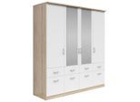 Boxxx Kleiderschrank, Weiß, Sonoma Eiche, Glas, Holzwerkstoff, 4 Fächer, 8 Schublade(n) Schubladen, 181x199x58 cm, FSC Mix, Typenauswahl, in verschiedenen Größen erhältlich, Schlafzimmer, Kleiderschränke, Drehtürenschränke