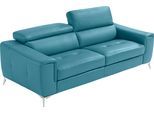 2,5-Sitzer EGOITALIANO "Francine, Designsofa, Loungesofa, Breite 213 cm, Fußfarbe chrom", blau (türkis), B:213cm H:100cm T:106cm, Leder »BULL« (echtes Rindsleder). Geschliffenes, pigmentiertes und behandeltes Rindsleder mit einer Dicke von 1, 3-1, 5 mm. Dieses Leder zeigt eine ziemlich weiche Hand mit einem halb undurchsichtigen Aussehen. Es handelt sich um ein geschütztes Leder. Eine leichte Deck