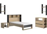 Schlafzimmer-Set GAMI "Nael SET N3", braun (eiche rockwood nachbildung, uni schwarz), Eiche Rockwood Nachbildung / Uni Schwarz + ohne Matratze, B/H: 90cm x 200cm, Eiche Rockwood Nachbildung / Uni Schwarz, Schlafzimmermöbel-Sets, Elegant Schlafzimmer