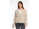 Bouclèjacke RINO & PELLE "SENA", Damen, Gr. XS (34), grau (stone), Bouclé, Obermaterial: 68% Polyamid, 24% Viskose, 8% Polyester, unifarben, regular fit taillenbedeckt, Jacken, mit Revers Kragen