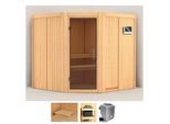 Sauna KARIBU "Jarin", beige (naturbelassen), Bio-Kombiofen, externe Steuerung, 9 kW, Saunen, Ofen 9 kW Bio externe Strg easy