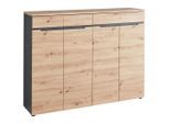Voleo Schuhschrank, Graphit, Eiche Artisan, Kunststoff, 9 Fächer, 1 Schublade(n) Schubladen, 160x124x38 cm, Beimöbel erhältlich, Garderobe, Schuhaufbewahrung, Schuhschränke