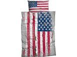Bettwäsche CASATEX "Stars & Stripes", blau (blau, rot), B/L: 155cm x 220cm, 1 Stk., 1 Stk., Renforcé, B/L: 80cm x 80cm, 2 Stk., Renforcé, Obermaterial: 100% Baumwolle, Bettwäsche, Bettwäsche, mit Flagge