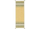 Teppich CARPETFINE "Kelim Azizi, auch als Läufer erhältlich", gelb, B:80cm H:5mm L:350cm, Baumwolle, Teppiche, Teppich, handgewebt, Baumwolle, Wendeteppich mit Fransen, Fleckerl, Wohnzimmer