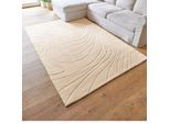 Teppich ANDIAMO "Dale", beige, B:60cm H:10mm L:110cm, Obermaterial: 100% Polyester, Teppiche, Teppich, Uni Farben, Hoch-Tief-Struktur, Carving-Effekt, Wohnzimmer