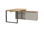 Novel Eckschreibtisch, Grau, Eiche, Holzwerkstoff, rechteckig, Kufe, 159x74x160 cm, Made in Germany, Stauraum, seitenverkehrt montierbar, Arbeitszimmer, Schreibtische, Eckschreibtische