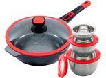 Bratpfanne KING "Click-Grip", rot, H:8,5cm Ø:28cm, Pfannen, Bratpfanne, Induktion, mit Glasdeckel, abnehmbarer Pfannengriff, 28 cm