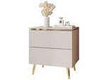 Lookway Nachttisch Aurora II auf schräge Gold Chrom Beine Kaschmir , Holzwerkstoff , Uni , 2 Schubladen , Rechteckig , 50x53x37 cm , Schlafzimmer, Nachttische