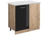Vicco Eckunterschrank R-Line Schwarz Hochglanz 86 cm AP Marmor , Schwarz Hochglanz, Honigeiche , Holzwerkstoff , 1 Fächer , Rechteckig , 86x81.6x60 cm , Küchen, Küchenmöbel, Küchenschränke, Küchenunterschränke