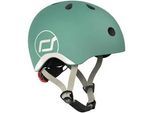 Scoot and Ride Kinderhelm , Hellgrau, Dunkelgrün , Kunststoff, Textil , Gr. Xxs-S , RoHS , Magnetverschluss, sehr leicht, stabil, mit LED-Licht, Kinnpolster , Freizeit & Co, Sport & Fitness, Fahrräder, Kinderhelme