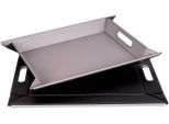 Tablett FREEFORM "DUO, 2-farbiges Wendetablett, Tablett und Tisch-Set in einem, wendbar", grau (grau, schwarz), B:41cm H:0,8cm L:55cm, Kunstleder, Tabletts, mit Doppelfunktion, pflegeleicht und kann platzsparend verstaut werden
