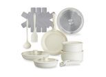 tectake® Kochtopfset, 16-teilig, für Induktion geeignet, inklusive 2 Glasdeckeln mit Dampfabzug und 2 Silikonabdeckungen, 2 Küchenwerkzeuge und 3 Topfschoner aus Filz