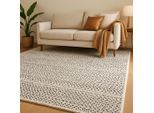 Wollteppich "Wooly Nature", weiß (natur,schwarz), B:240cm H:10mm L:290cm, Baumwolle, Wolle, MYFLAIR MÖBEL & ACCESSOIRES, Teppiche, Handwebteppich, reine Wolle, Scandi Design, handgewebt, Wohnzimmer
