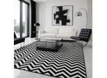 Fellteppich "ZEBRA EDGE, echtes Rinderfell", schwarz, weiß, naturgrau, B:80cm H:10mm L:150cm, Kuhfell, MYFLAIR MÖBEL & ACCESSOIRES, Teppiche, Fellteppich, handgenäht, Naturprodukt, Zickzack Muster, natürliche Struktur