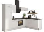 Küche OPTIFIT "Klara", schwarz-weiß (küche: weiß, front: weiß lackiert, korpus: weiß, arbeitsplatte: schwarz stone), B:270cm T:60cm, Komplettküchen-Sets, 270 x 200 cm breit, wahlweise mit E-Geräten