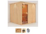 Sauna KARIBU "Rodin", beige (naturbelassen), Saunaofen, integrierte Steuerung, 9 kW, Saunen, Ofen 9 kW integr. Strg