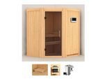 Sauna KARIBU "Tomke", beige (naturbelassen), Bio-Kombiofen, externe Steuerung, 3,6 kW, Saunen, Ofen 3,6 kW Bio-Ofen externe Strg. easy