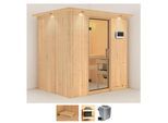 Sauna KARIBU "Bedine", beige (naturbelassen), Bio-Kombiofen, externe Steuerung, 9 kW, Saunen, Ofen 9 kW Bio externe Strg easy