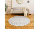 Wollteppich "Wooly Nature", natur,schwarz, H:10mm Ø:150cm, Baumwolle, Wolle, MYFLAIR MÖBEL & ACCESSOIRES, Teppiche, Handwebteppich, reine Wolle, Scandi Design, handgewebt, Wohnzimmer
