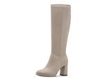 Stiefel TAMARIS, Damen, Gr. 41, XS-Schaft, helltaupe, Textil, Veloursleder, unifarben, Schuhe Stiefel, Langschaftstiefel, Businessstiefel in schmaler Form, XS-Schaft