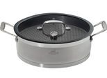 Servierpfanne, silber, B:29,5cm H:15cm L:38,5cm Ø:28cm, SABATIER INTERNATIONAL, Pfannen, Teflon™ Antihaft, Induktion, Ø28cm, inkl. Rost, Silikoneinlage&Deckel