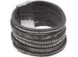 Armband STEUER "Metall Lederband dunkelgrau", grau, Armbänder, Damen, 19,5cm, Metall, glänzend, Armband