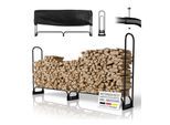 Juskys Kaminholzregal L 260x117x36 cm – Schwarz, außen, Metall mit Abdeckung & 300 kg belastbar