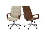 Bürostuhl MCW-O83, Drehstuhl Chefsessel , Kunstleder (280g/m²) Bugholz MVG-zertifiziert Walnuss-Optik ~ creme