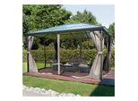 GARMIO® Pavillon 3x4m Garten Überdachung mit Polycarbonat - Dach & Moskitonetz, Seitenteile wasserdicht in anthrazit, mit Metallgestell & Aluminiumrahmen, für Outdoor
