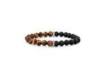 Armband CAÏ "Tigerauge & Onyx 21cm", braun, Armbänder, Herren, 21cm, Edelstahl, glänzend, matt, Armband