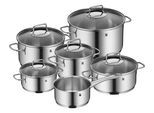 Topf-Set WMF "Astoria Induktion, Kochtopf Set mit Glasdeckel", silber (edelstahlfarben), Töpfe, für alle Herdarten geeignet, mit Schüttrand, TransTherm-Allherdboden