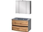 Waschtisch-Set WELLTIME "Kaunas", grau (wotaneiche, grau), B:80cm H:200cm T:49cm, Kastenmöbel-Sets, Breite 80 cm, Soft-Close-Funktion