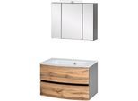 Waschtisch-Set WELLTIME "Kaunas", grau (wotaneiche, grau), B:80cm H:200cm T:49cm, Kastenmöbel-Sets, Breite 80 cm, Soft-Close-Funktion