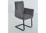 Freischwinger K+W KOMFORT & WOHNEN "6502", grau (grau, schwarz), B:61cm H:90cm T:62cm, Stühle, Freischwinger, Freischwinger mit Armlehnen, Flachstahlkufe in schwarz