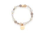 Armband LEONARDO "Bicolor Hope", weiß (gelbgoldfarben, grau, braun, weiß, grau), Armbänder, Damen, 17cm, Edelstahl Perlen Polyurethan, Edelstahl, Perlen, Polyurethan, Armband, mit Achat - mit Glasperle, Süßwasserzuchtperle