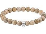 Charm-Armband THOMAS SABO "Charm Club: Bead-Armband Daisy Jaspis" Gr. 19, silber (silberfarben, natur, natur), Armbänder, Damen, 19, Silber 925 (recycelt), Charm-Armband, mit Jaspis