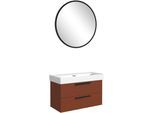 Badmöbel-Set WELLTIME "SALVADA, 2tlg-Set, gedämpfte Scharniere, Softclose, Keramikbecken", rot, B:100cm H:200cm T:47,5cm, MDF, Kastenmöbel-Sets, Badmöbel-Set, Rot, Keramikbecken 1 od. 2 Armaturlochbohrungen
